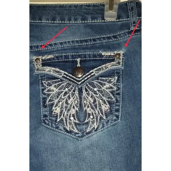 ANA Blue Denim Capris Jeans Women's SIZE 8 BLING Y2K Rhinestones Embellished 8 - Picture 10 of 14